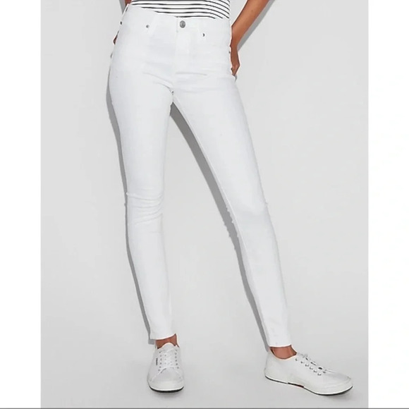 Express White Jeans Legging Ankle skinny style Mia Midi rise stretch size 10 - Picture 2 of 7